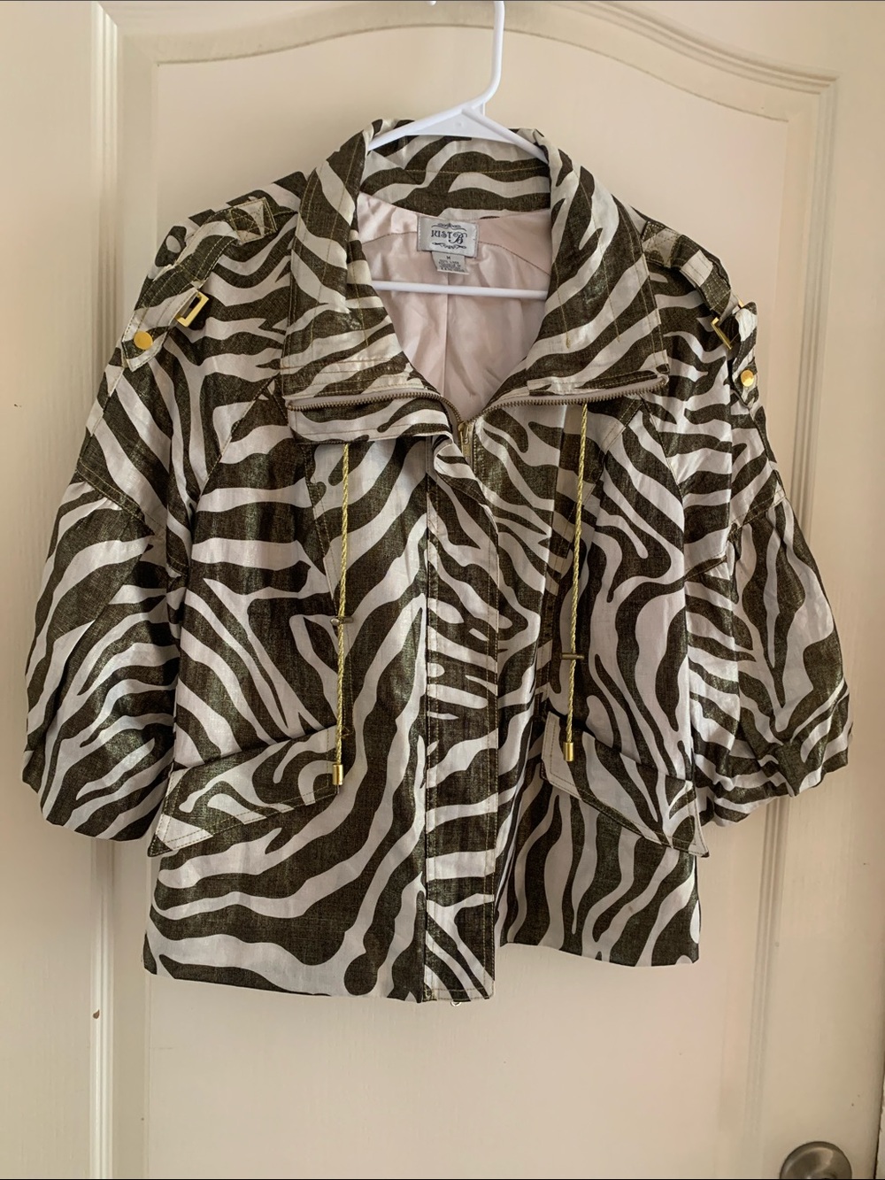 Just B Bronze and Cream Zebra Print Cropped Blazer with Gold Accents
